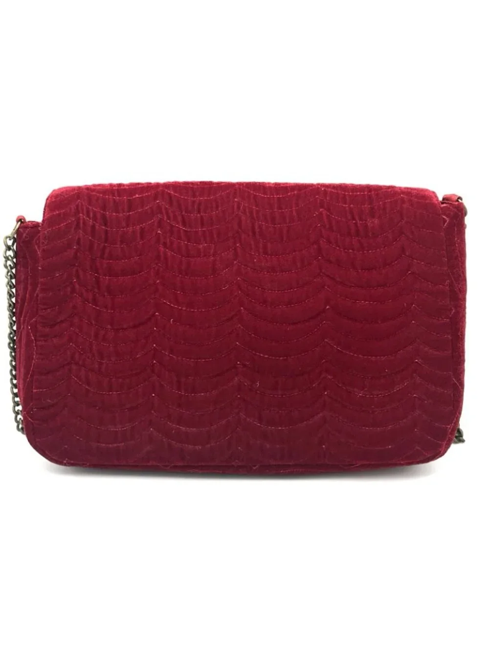 Burgundy Velvet Quilt Crossbody Evening Dress Purse Formal Scalloped Design